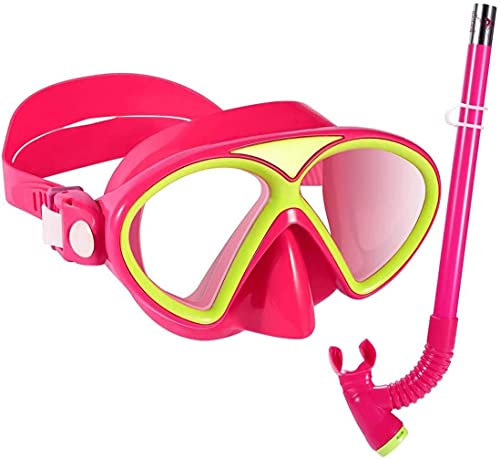 Goggles Tauchermaske Schnorchel Set Kinder Anti-Nebel Scuba tauchmaske Kinder Schwimmbrille schnorchelzeichen mit atmungsröhrchen für Jungen und mädchen 5-8 Jahre alt LQHZWYC (Color : Red)