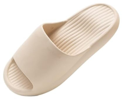 LUCBEI Haienschuhe Komfortable Badezimmerschuhe Weiche und leichte Sandalen, leicht zu reinigen, Dick-Sohlen-Hausschuhe Sommersandalen (Color : Beige, Size : 8.5#)