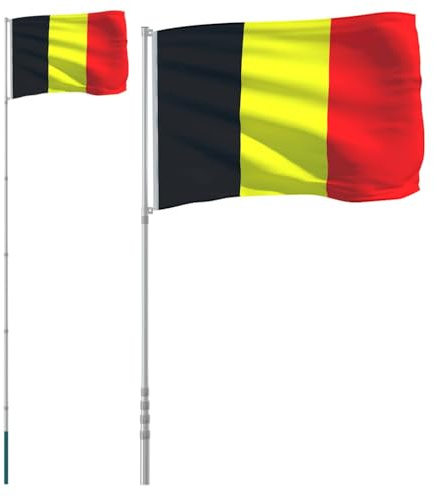 vidaXL Belgische Flagge mit Mast, Fahne Belgien mit wetterfestem Fahnenmast, Nationalflagge für Garten, Länderflagge Länderfahne, 5,5 m Aluminium