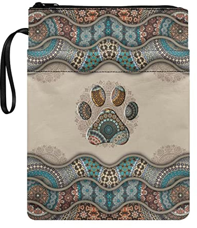Poceacles Boho Hundepfoten-Design Polyester Buchumschläge zum Abdecken von Büchern Schulbuch-Hülle für Buchliebhaber Hardcover Taschenbuch Bibel Lehrer Schüler
