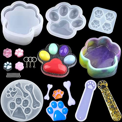 Kit De Molde De Resina De Pata De Gato, Molde De Llavero Con ImpresióN De Pata, Moldes De FundicióN De Resina Con Tapa, Molde De Resina De Silicona Para MarcapáGinas De Garra De Gato