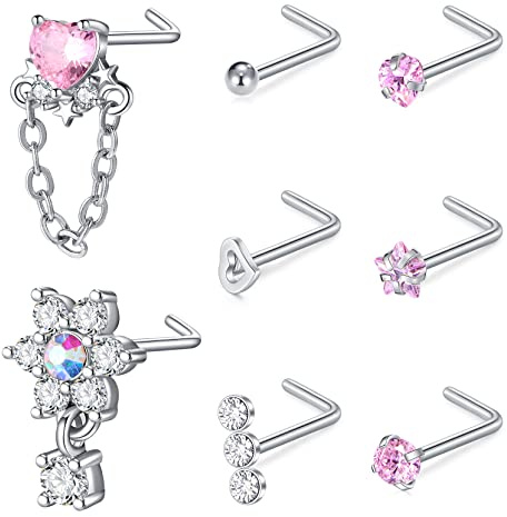 WillTen 20G näspiercing C- och L-form kirurgiskt stål nostril diamant läpppiercing brokiss-öra tragus helix smycken kroppspiercing kvinnor män, 20g/0.8mm, kirurgiskt stål