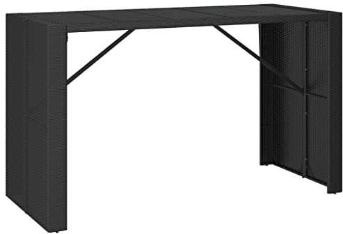 Makastle Garten Stehtisch Polyrattan Gartenbar mit Hartglas Tischplatte, Bartisch wetterfest Terrassentisch Outdoor Bistrotisch Biertisch Gartentisch Partytisch Gartenmöbel, Schwarz 185x80x110 cm