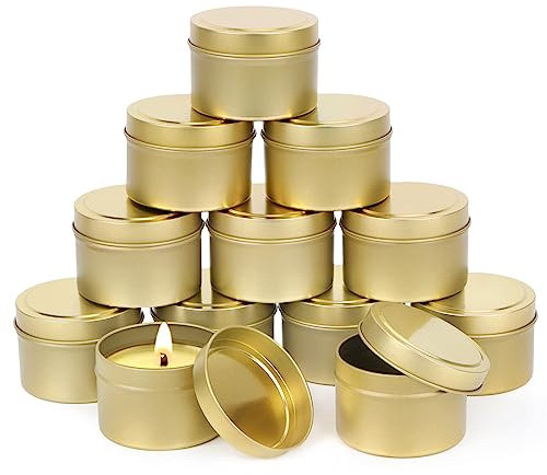 12er Kerzen Vasen 120 ml Kerzenbehälter für die Kerzenherstellung - Wiederverwendbare Runde Kerzengläser Metalldosen, Kosmetikdose - Gold
