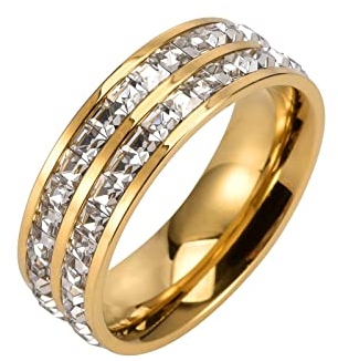 KnBoB Edelstahl Ringe, Ring für Damen Herren Gold Breit Ewigkeit mit Weiß Quadrat Zirkonia Ringe für Hochzeit Größe 62 (19.7)