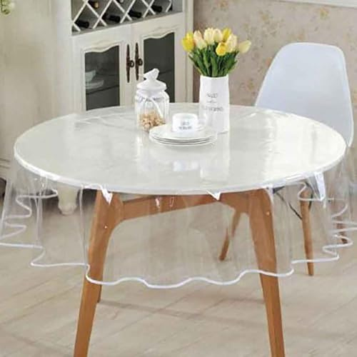 A2ZWORLD Tischdecke aus PVC, transparent, rund, Durchmesser 140 cm, laminierte Tischdecke, wasserdicht, abwischbare PVC-Schutzfolie (rund, Durchmesser 140 cm)
