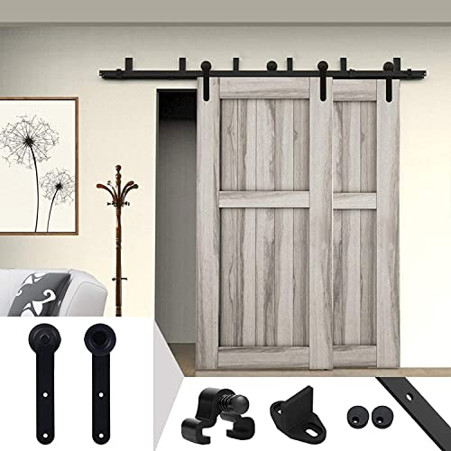 Schiebetür Kit Barn Door Hardware 5ft-18ft Doppeltür-Schiebetür-Hardware-Schienen-Set, Schlanke Doppelte Hängeschiene – Professionelles Komplettes Hardware-Set, Antike Innendekoration (Size : 14.8FT/