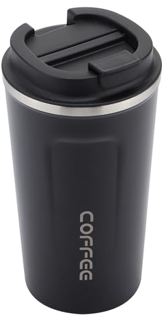 GOOFIT Reise Kaffeebecher 500ml, Edelstahl Isolierbecher, Leck-Beweis Mit Deckel, Vakuum Auto Becher, Doppelwandig Isoliert Für Wasser, Tee Und Kaffee To Go - Schwarz