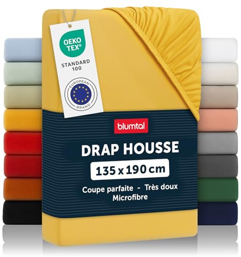 Blumtal® Spannbettlaken 135x190cm - Bettlaken 135x190 aus Microfaser - Oekotex zertifiziertes Spannbetttuch 135x190 - Spannbettlaken 135x190 / Spannleintuch 135x190 - Bettlaken - Spicy Mustard - Gelb