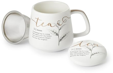 Teemando® - Tazza da tè Iva New Bone China, 3 pezzi, con colino in acciaio inox, 0,4 l, altezza 10 cm, diametro 7,3 cm