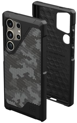 URBAN ARMOR GEAR Schutzhülle für Samsung Galaxy S24 Ultra, 17,3 cm (6,8 Zoll), Metropolis LT Micro Hex Camo Graphit, magnetisches Laden, robust, militärisch, sturzsicher, stoßfest, rutschfest