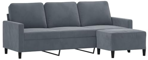vidaXL 3-sitssoffa med fotpall mörkgrå 180 cm sammet, 3-sitssoffa, tresitssoffa, divansoffa, 3-sitssoffor, tresitssoffor, divansoffor