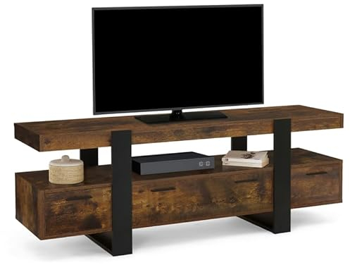 IDMarket - Meuble TV 140 cm Phoenix avec tiroirs Bois Effet Vieilli et Noir