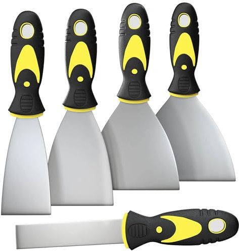 5 Pack Wallpaper Scrapers, 1'', 2, 3'', 4'', 5'' Wide Putty Knife Set, Metal Spackle Knives Paint Tools for Wallpaper, Decals, Drywall Finishing, Plaster Scraping