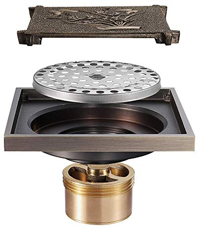Abflussabdeckung, Duschabflussabdeckung, quadratischer Duschbodenablauf in Schwarz, 10,2 cm Messing mattschwarzer Duschabfluss mit Haarfänger-Sieb, abnehmbarer Gitterrost for Balkone von Familienhotel