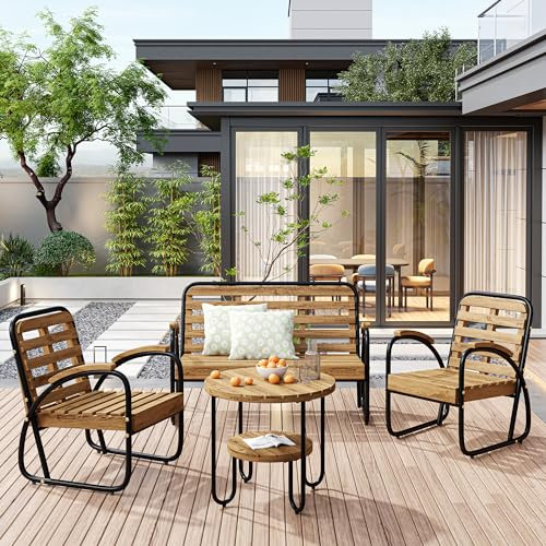 YESGIGA Gartenmöbel-Set für 4 Personen,Terassenmöbel Gartenlounge Balkonmöbel, Kissen Nicht enthalten