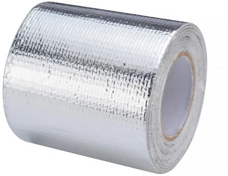 Hitzeschutzband,Auspuff Hitzeschutzband Reflektierendes selbstklebendes Klebeband, Gold/Splitter, Hochtemperatur-Wärmedämmung, Schildwickelband, Verband, 50 mm x 10 m, Rolle Universal(Color:Sliver)