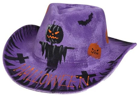 LARUISEE Handbemalter Totenkopf-Cowboyhut, einzigartiger und trendiger Kopfschmuck für Cosplay, Maskerade, gruseliger Totenkopf, Cowboyhut, Party, Halloween, Party-Zubehör