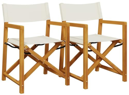 vidaXL Sillas de Director Plegables 2 Unidades Tela Blanco Crema, Silla Plegable, sillón de Director, Silla de Director de Madera Maciza de Acacia