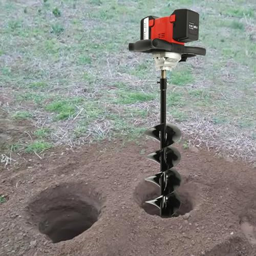 Earth Auger Fence Post Hole Borer Ground Drill Electric Spiral Digger 6 Bit 6-Speed for installing fence posts and decks planting trees drilling holes in soil and many other lawn applications