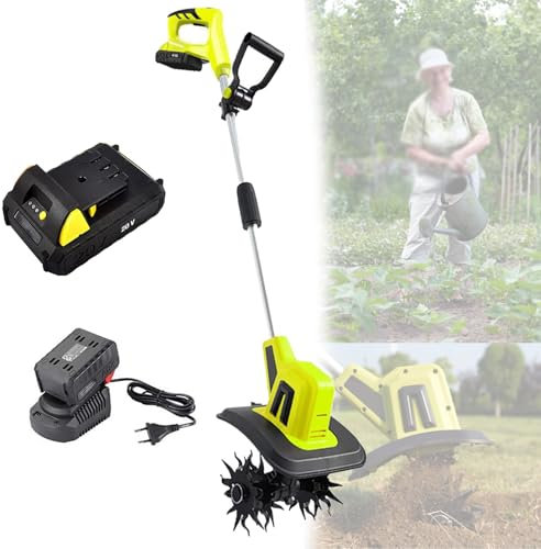 Quixnova Cordless Tiller Cultivator With 2 X 12Ah Battery and Charger, tilling width 25cm, Working depth 22cm, Cultivator & Rotavator for Lawn, Vegetable