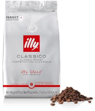 illy Full Bean Coffee – Grains de café entiers parfaitement torréfiés – Torréfaction moyenne Classico – Avec des notes de caramel, de fleur d'oranger et de jasmin – Café 100 % arabica – Sans