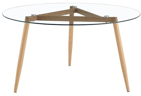 Bonussi Tavolo con Top in Vetro Tondo Ø139,5x74 cm Gambe in Legno