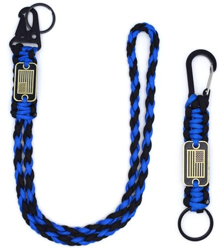 Tragdro 2 Stück strapazierfähiges, geflochtenes Paracord-Schlüsselband mit USA-Flagge, Fallschirmseil-Halskette, Schlüsselanhänger, geflochtenes starkes Schlüsselband für Outdoor-Aktivitäten, Kamera,