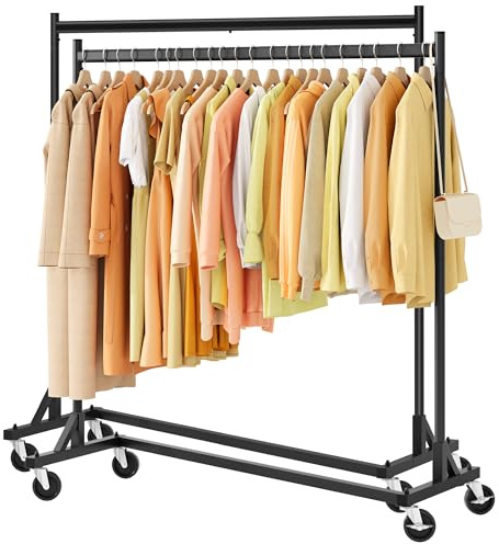 Hoctieon Schwerlast Kleiderständer auf Rollen, Kleiderstangen Stabil aus Metall, Garderobenständer für Schlafzimmer, Clothes Drying Rack für Mäntel, Röcke, Hemden, Pullover
