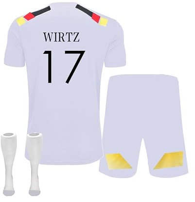 ZSJMY Neu Deutschland Trikot em 2024 für Erwachsene und Kinder, Heim Auswärtstrikot Nr.17 Fußball Trikot Fans Jersey Shorts Socken Trainingsanzug Set für Jungen und Herren (Heimtrikot 17, XS)