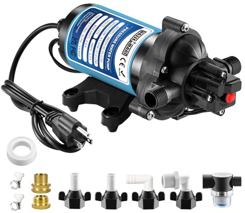 WASSERMANN Water Pressure Booster Pump 115 Volt AC 4.5GPM 55PSI,Water Pump Self Priming Diaphragm Pump with Pressure Switch for Kitchen Bathroom Marine Yacht Garden