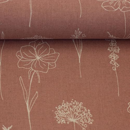 Dekostoff Canvas LINDE Leinenoptik | Blumen, altrosa | Ökotex | Meterware | ab 50x140cm