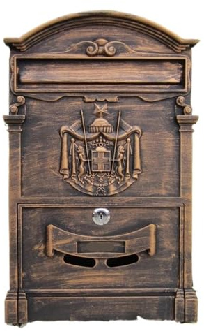 XYLRSMH Post Box Wall Mount Locking Mailbox Vintage Lockable Metal Mailboxe Large Capacity Postbox Security Mail Letter Post Box Outdoor Mail Box Letter Box(Antique Gold)
