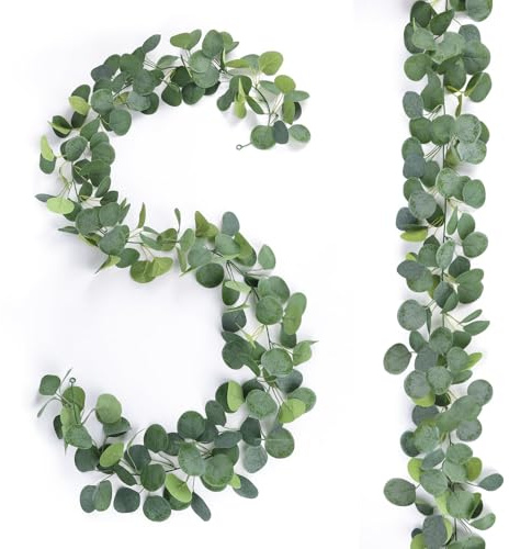 2 Stück Eukalyptus Girlande Künstlich, 1,8m Eukalyptus Deko Hängepflanzen Eukalyptus mit Blättern Grün Künstliche Girlande Pflanze für Hochzeit Tischdeko Party Frühlingsgirlande Blumenschmuck
