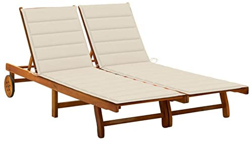 Fasba Akazienholz Massiv Sonnenliege 2-Personen mit Auflagen Doppelliege Gartenliege Liege Gartenmöbel Strandliege Holzliege Relaxliege