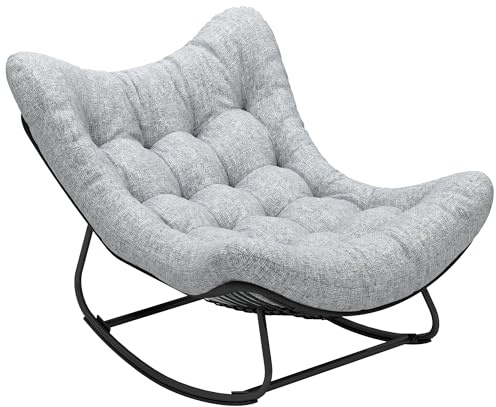 Outsunny Fauteuil à Bascule de Jardin Forme d'Œuf Résine Tressée Gris