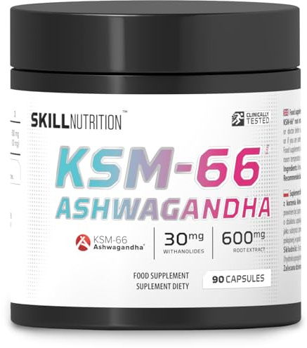 SKILL Nutrition Ashwagandha KSM-66 | 90 Capsules | 600mg Extrait de Racine Standardisé | Adaptogène : Stress, Récupération & Sommeil | Haute Biodisponibilité | Végétalien