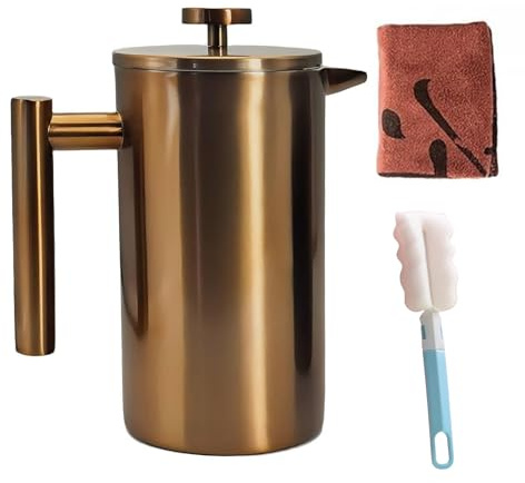 YJX 34oz Coffee Maker, Stainless Steel French Press, 1 Liter Camping Coffee Pot, Tea Maker, 34 Ounce Travel Coffee Presses, Heat Resistant Double Insulated (Coppery)