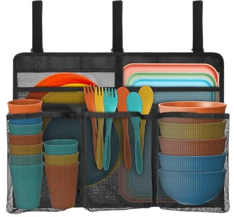 Shaersu Mesh Tableware Drying Bag - Mesh Tableware Camping Kitchen Organiser - Space Saving Storage Bag for Cookware and Cutlery Organiser for Outdoor Picnic Travel Motorhomes