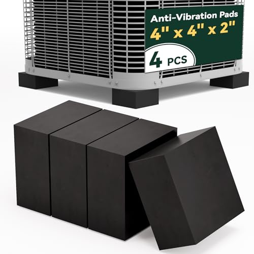 Flehomo Rubber Anti-Vibration Pads, 4 x 4 x 2 Square Vibration Isolation Mats, Heavy Duty Isolator Pads for Central Air Conditioner Outdoor Unit, HVAC, Air Compressor and Dryer, Pack of 4, Black