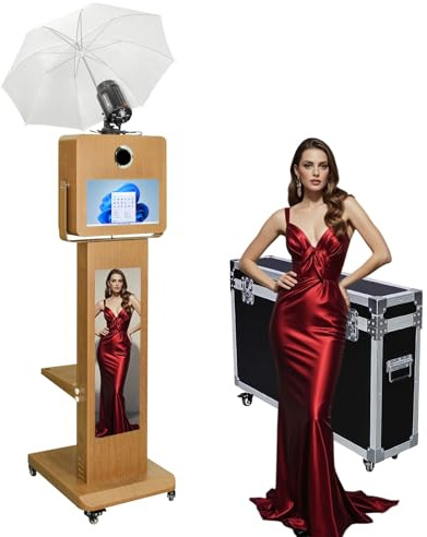 Soft-Light Umbrella Photo Booth Machine with Mirror Touch Screen and LCD Split Screen Photo Booth Selfie Station Shell Stand Photobooth Machine for Events (Photo Booth Machine)