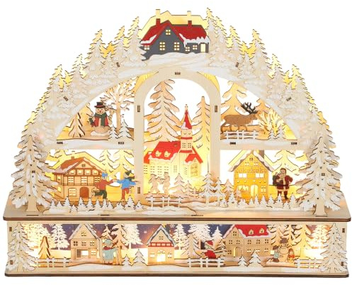 HOMCOM Weihnachtsdorf mit LED-Leuchtung 45 cm Schneemann Renntier Bäume | Weihnachtsstadt, Weihnachtshaus, Winterlandschaft, Beleuchtet, Winterdorf, für Weihnachten