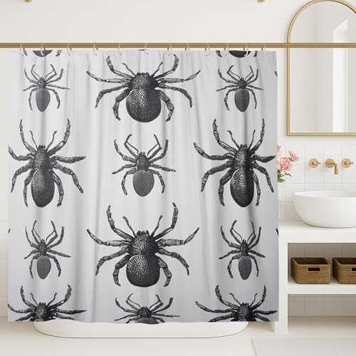 Tenda da doccia a forma di ragno, motivo gotico con insetti, lavabile, con ganci, per bagno, dormitorio, 183 x 213 cm