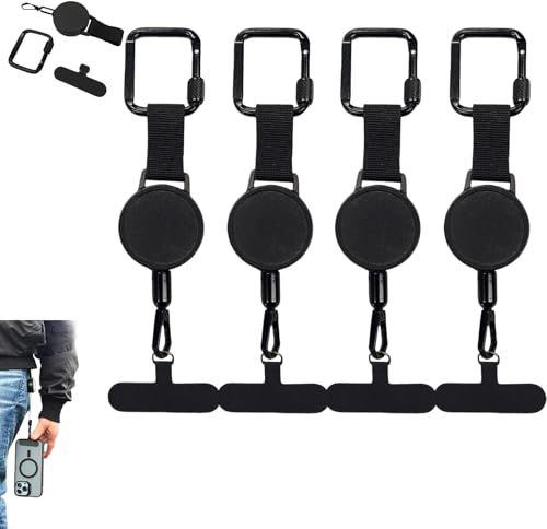 4 Pack Retractable Anti-Theft Phone Tether, Retractable Mobile Phone Lanyard Tether with Carabiner, Adjustable Anti Theft Phones Strap, Anti-loss Secure Cellphone Lanyard Mobile Phones Accessories