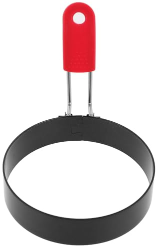 TOBBOMEY Anillos para Huevos Fritos Acero Inoxidable con Mango de Silicona, 9 Cm Diámetro, Molde para Panqueques y Sándwiches, 2 Piezas Utensilios Cocina Desayuno Hogar