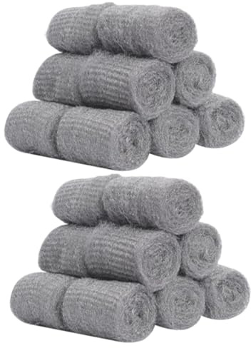Veemoon Lana de Acero Fina para Pulir y Limpiar Fregaderos y Grifos, Estropajo de Cocina Inoxidable, Paquete 2 X 12 Unidades, Relleno de Huecos y Abrillantador Multiuso para Limpieza