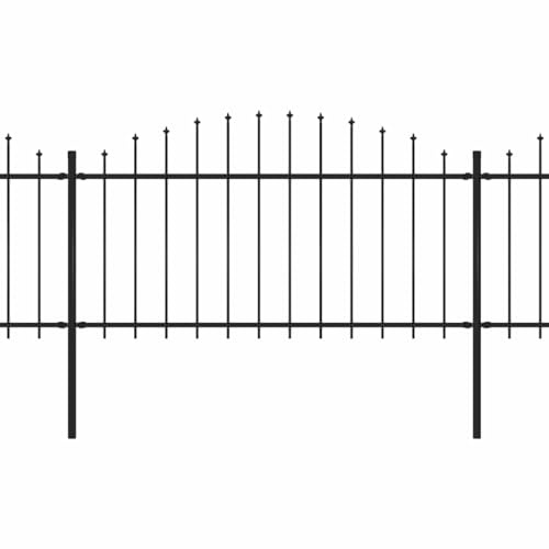 Clôture Jardin Acier Noir 359 x 150 cm 2 Panneaux 3 Poteaux | Barrière sécurité périmètre, pointe lance, assemblage facile, sans entretien