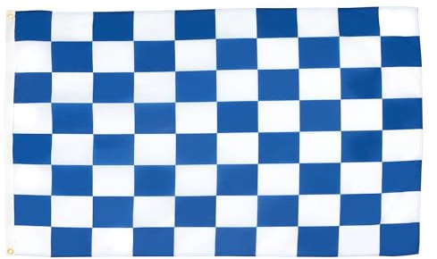 AZ FLAG Drapeau Damier Bleu et blanc 150x90 cm Polyester 100D 2 Œillets | Usage intérieur et extérieur Drapeau décoratif à damiers coutures doubles et bords renforcés avec œillets métalliques