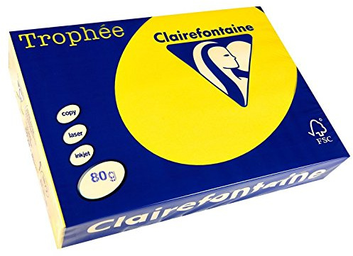 Clairefontaine 1877C - Ries mit 500 Blatt Druckerpapier / Kopierpapier Trophée, DIN A4 (21x29,7 cm), 80g, Kanariengelb intensive Farbe, 1 Ries