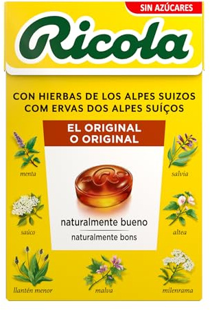 Ricola - Hierbas Suizas Original, Caramelos Sin Azúcar, 50 g | 13 Hierbas Suizas, Aceites de Menta, Mentol, Refresca, Suaviza la Garganta, con Edulcorantes, Original, Uso Diario, 50 g